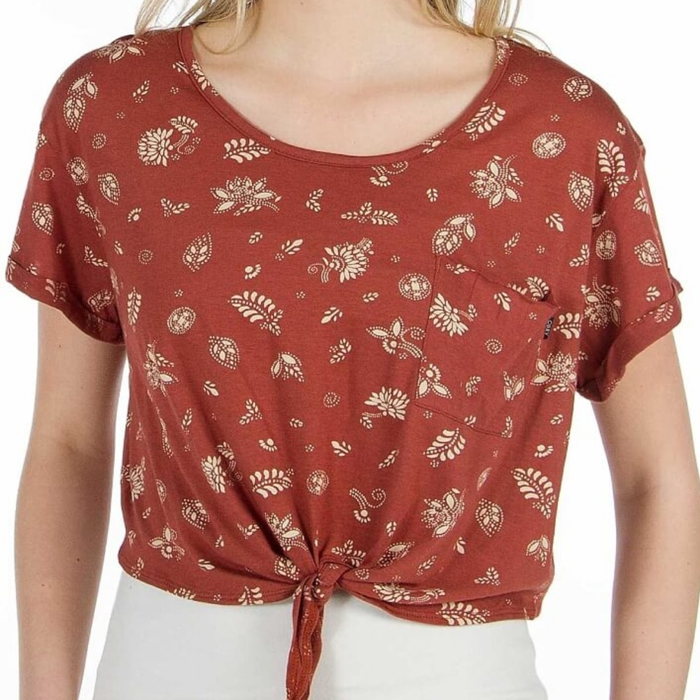 NWT Obey Dazed front knot cropped top tee shirt medium paisley